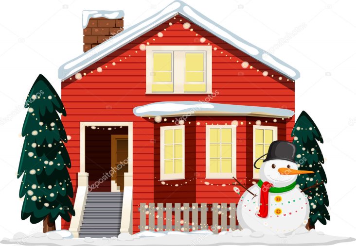 Різдвяний Прикрашений Будинок Сніговиком Ілюстрація — стоковий вектор